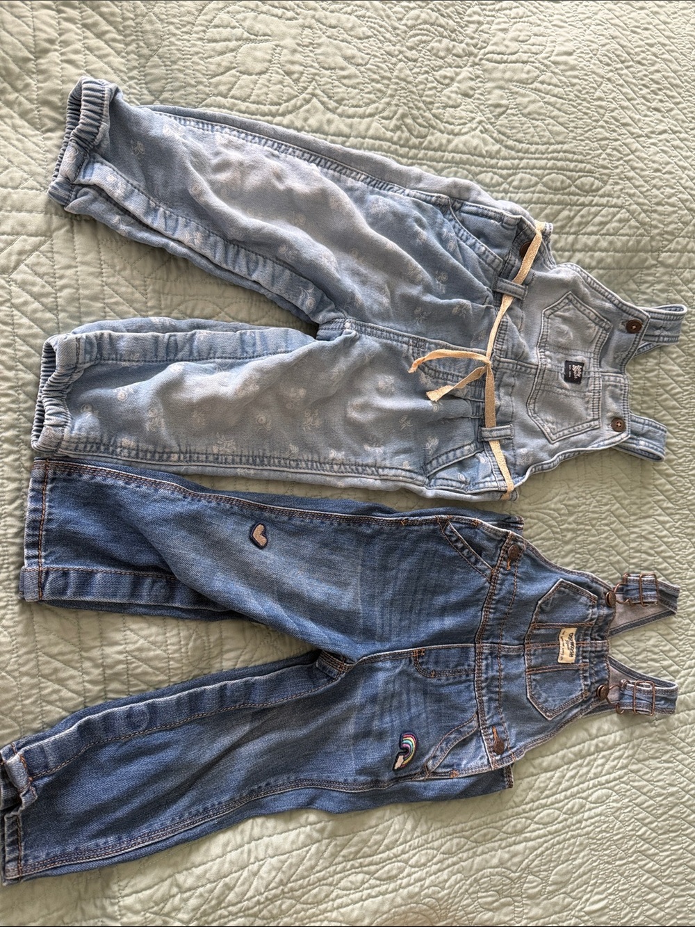 Light Wash Denim Overalls & Dark Blue Denim Overalls - Set 12-18m